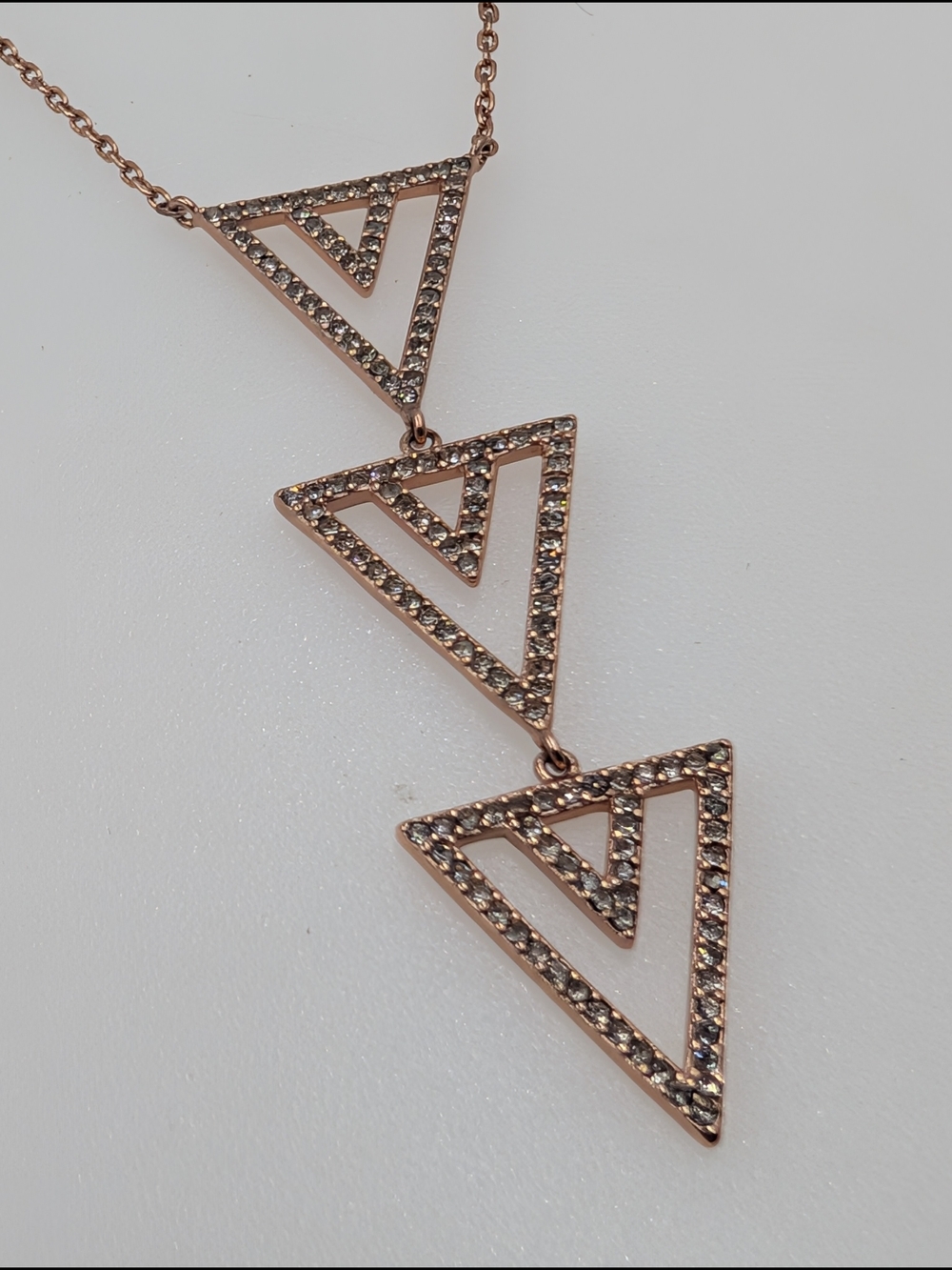 Stella & Dot Rose Gold Pavé Crystal Geometric Triangle Chevron  Necklace 0208